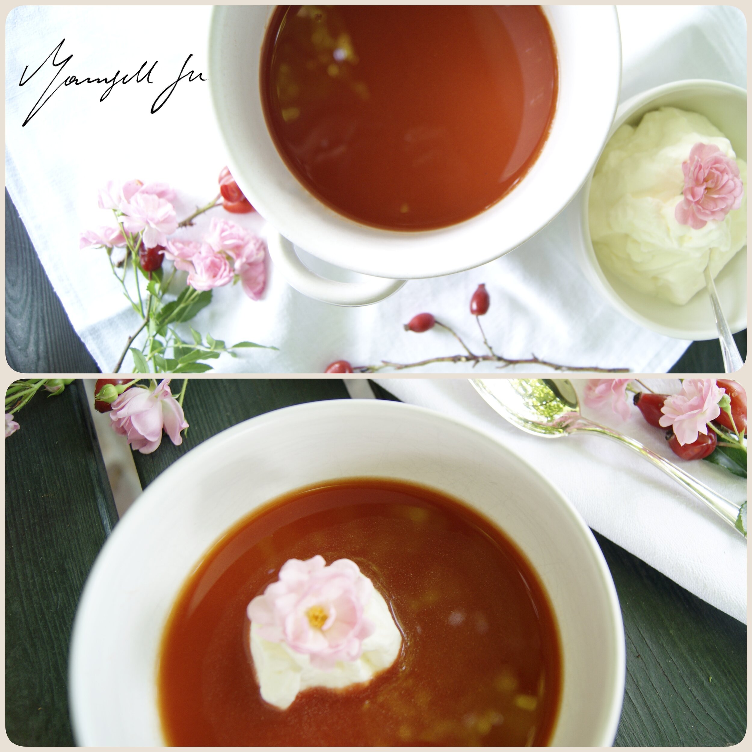 Rezept, Traditionelle schwedische Hagebuttensuppe mit Mandelbiskuit,  Traditional Swedish rosehip soup with almond biscuit, recipe, Hagebuttensuppe, Mandelbiskuit, rosehip soup, almond biscuit