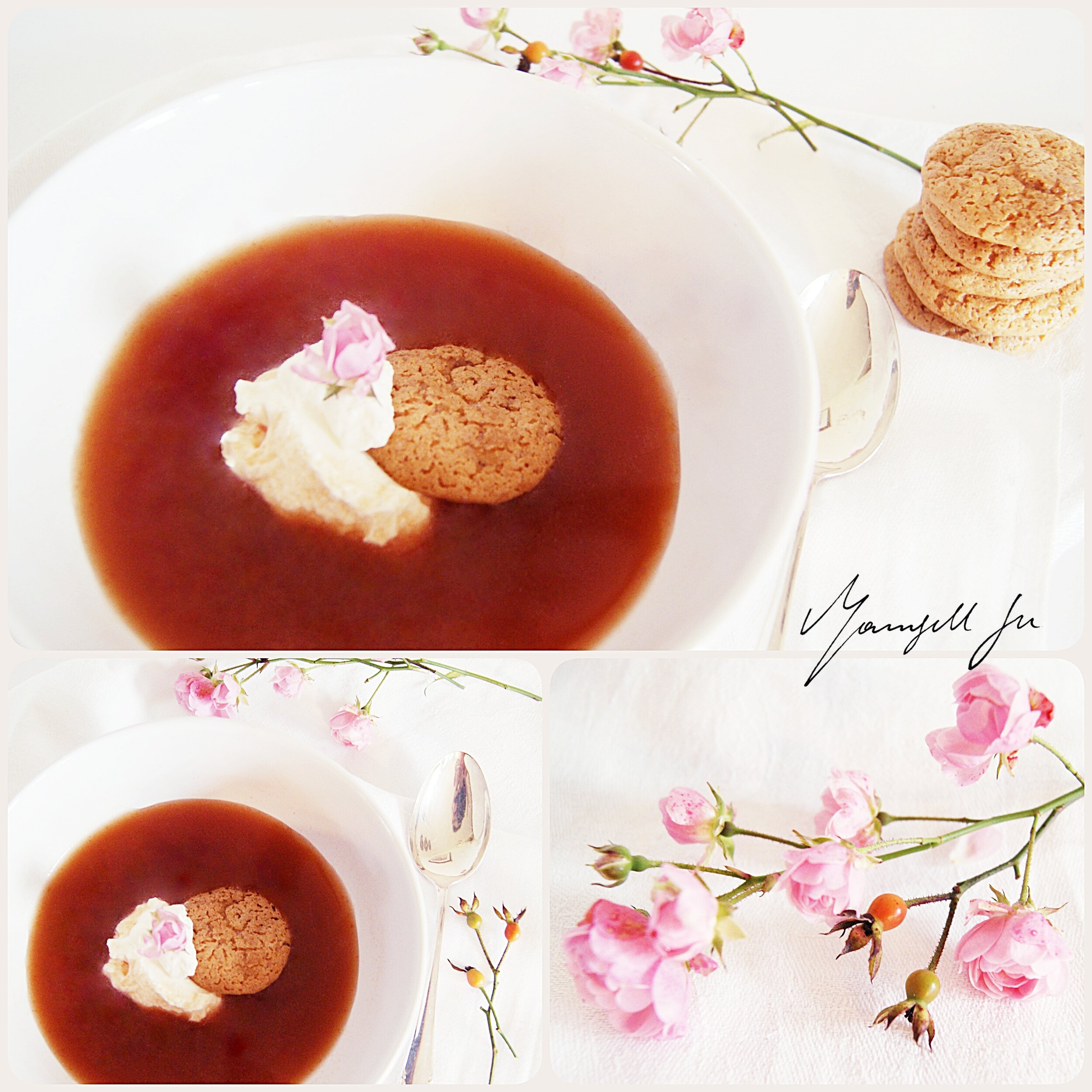 Rezept, Traditionelle schwedische Hagebuttensuppe mit Mandelbiskuit,  Traditional Swedish rosehip soup with almond biscuit, recipe, Hagebuttensuppe, Mandelbiskuit, rosehip soup, almond biscuit