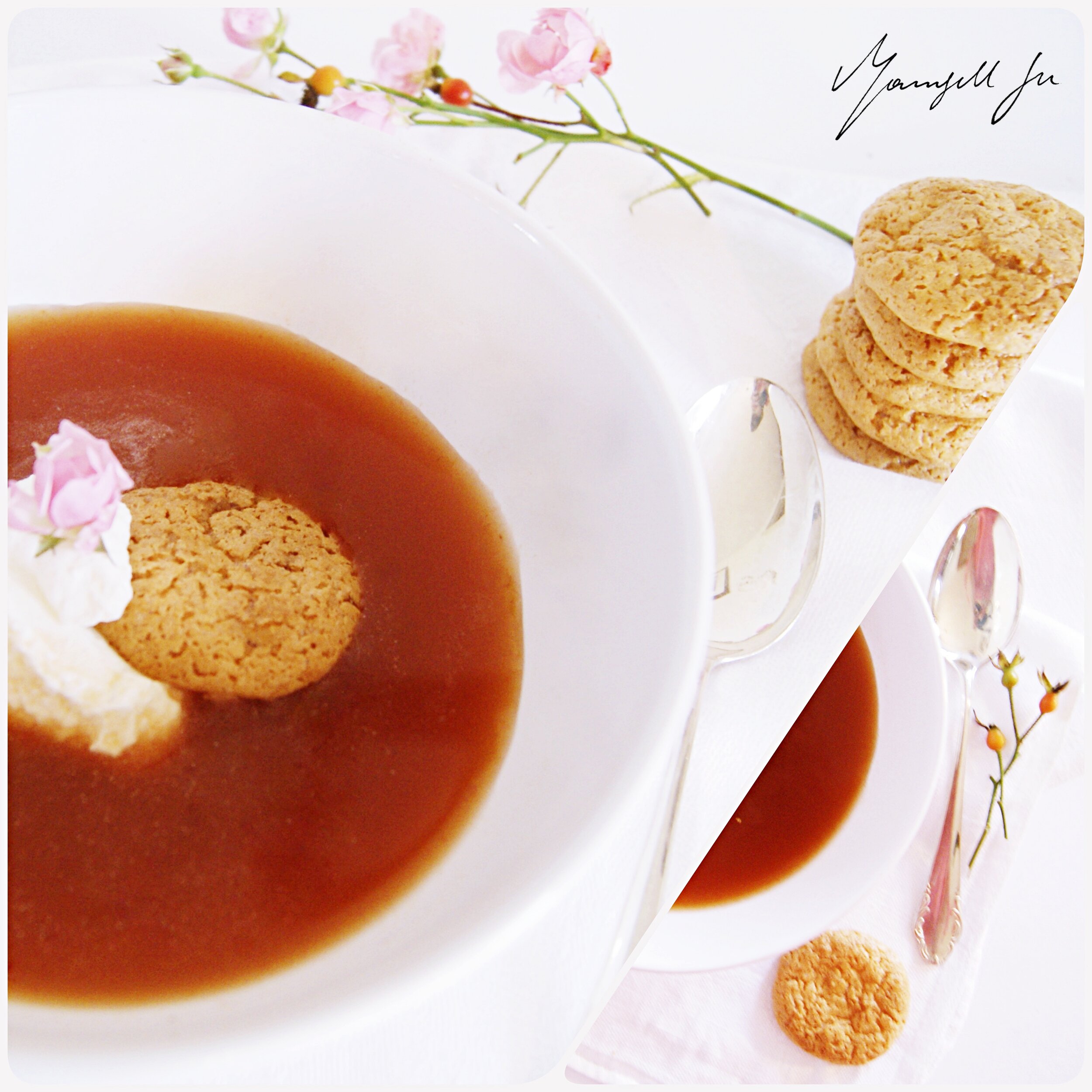 Rezept, Traditionelle schwedische Hagebuttensuppe mit Mandelbiskuit,  Traditional Swedish rosehip soup with almond biscuit, recipe, Hagebuttensuppe, Mandelbiskuit, rosehip soup, almond biscuit, nyponsoppa