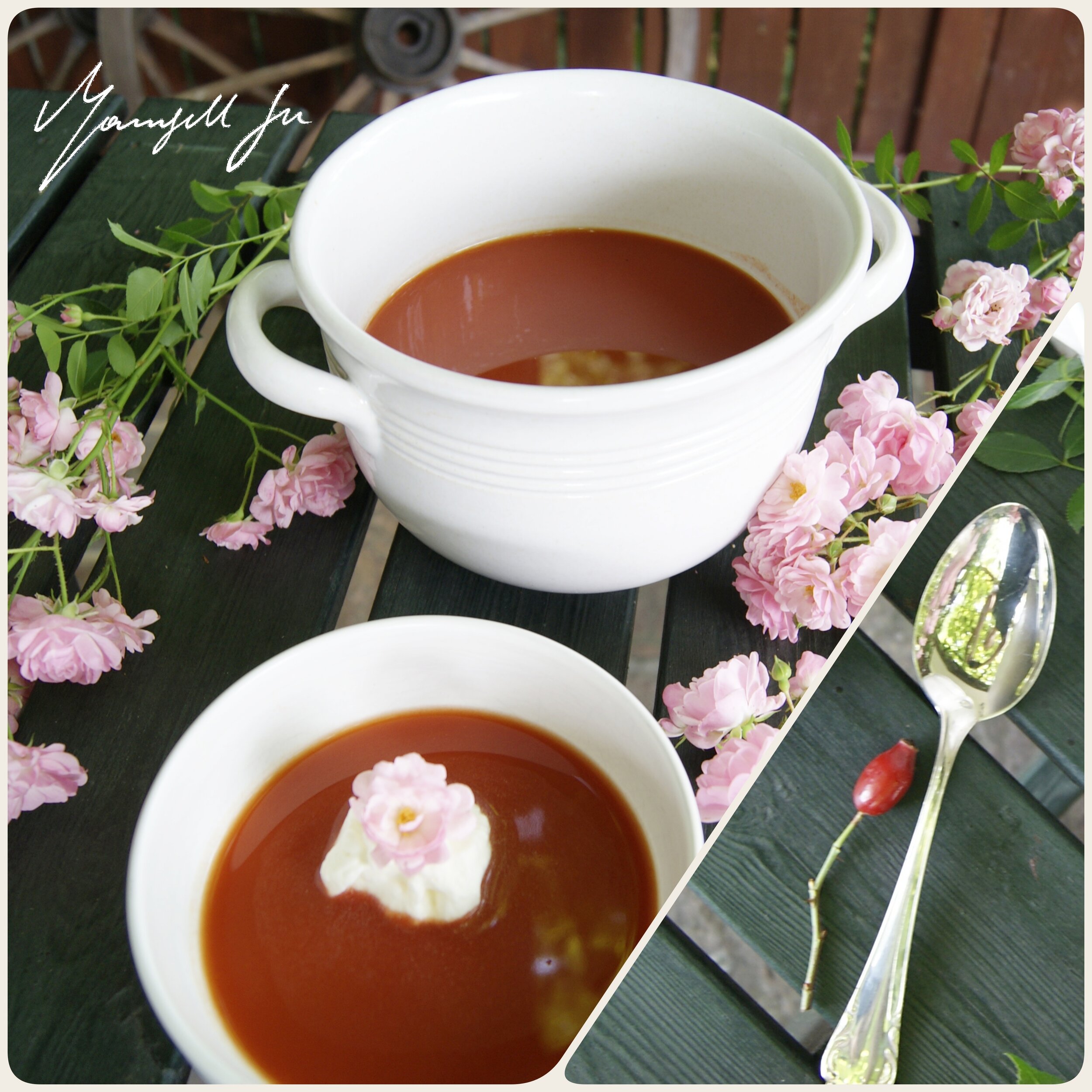 Rezept, Traditionelle schwedische Hagebuttensuppe mit Mandelbiskuit,  Traditional Swedish rosehip soup with almond biscuit, recipe, Hagebuttensuppe, Mandelbiskuit, rosehip soup, almond biscuit